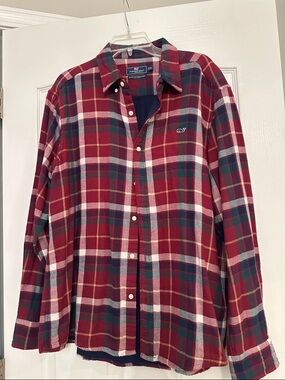 Vineyard Vines Red and Green Plaid Button-Down Shirt